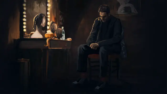 Animated depiction of Danny Gans backstage in Voices: The Danny Gans Story
