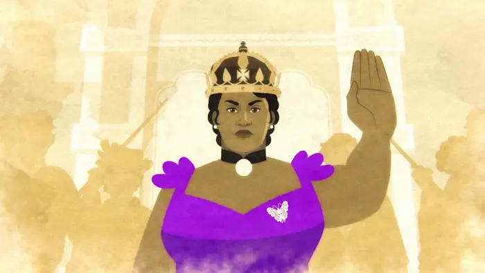 Queen Liliʻuokalani in The Queen’s Flowers animated short film