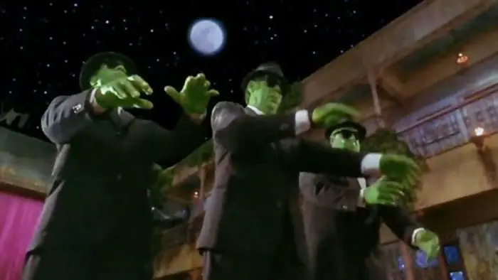 Blues Brothers 2000 characters transformed into green monsters dancing