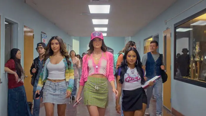 The POP Girls walk down the school hallway in Almost Popular