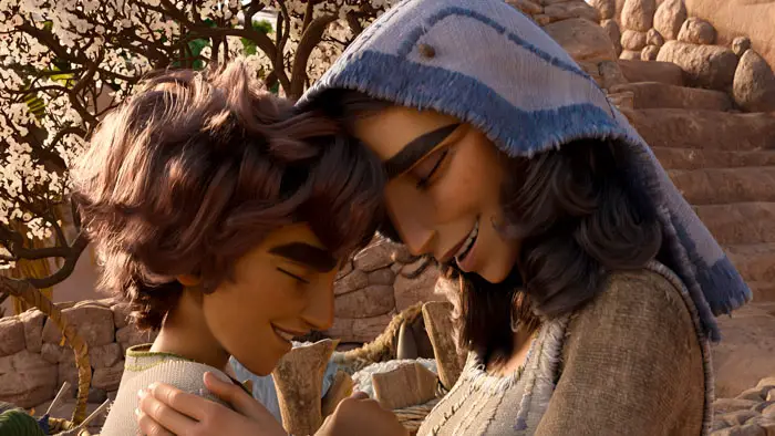 Young David shares a quiet moment with his mother in Angel Studios’ animated film David (2025)