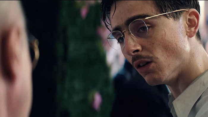 Timothée Chalamet as Marty Mauser in a tense close-up moment in Marty Supreme