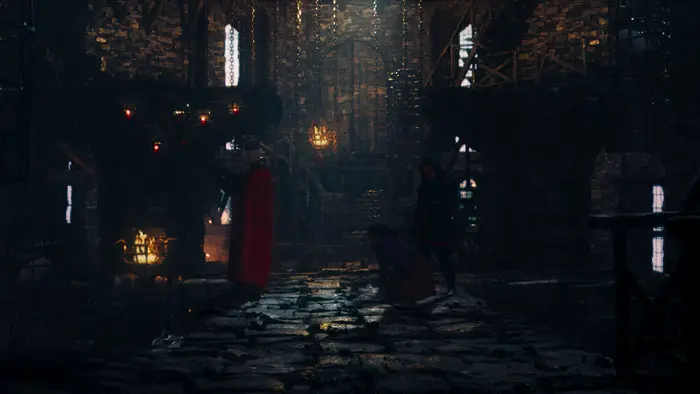 A shadowy dungeon inside the Scarlet Prince’s castle in Suffer (2025)