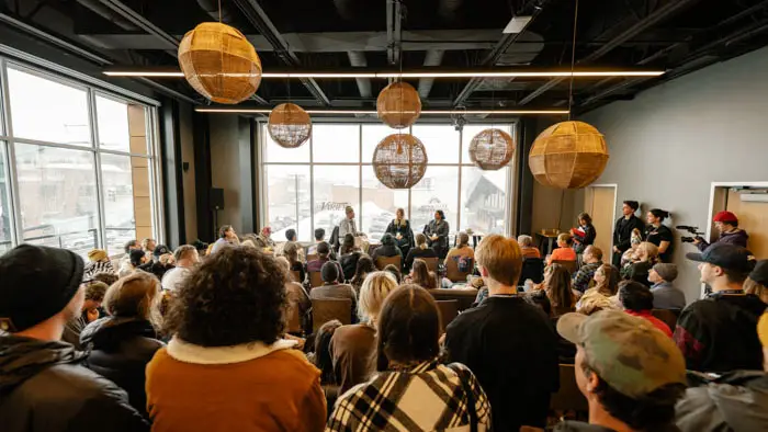 Audience attending a packed Sun Valley Film Festival panel in the Bailey Studio Green Room.