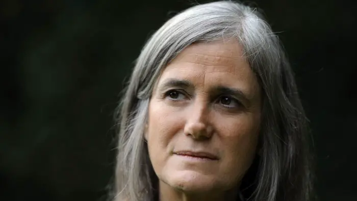 Amy Goodman in close-up portrait in Steal This Story, Please documentary