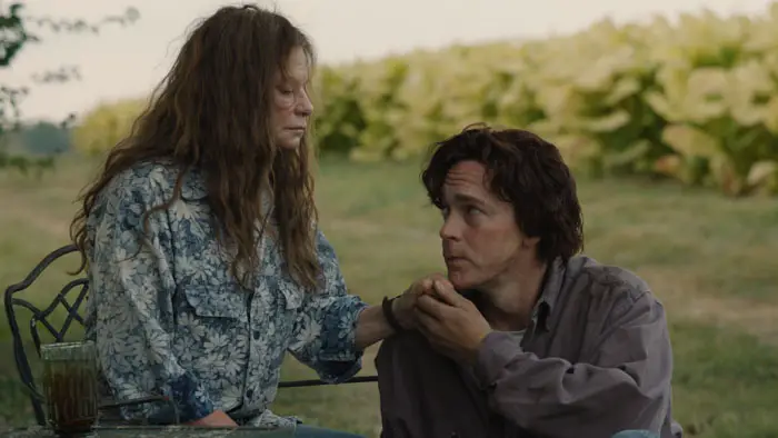 Kay Lenz and Dominic Bogart in an emotional scene from Mistake (2026)