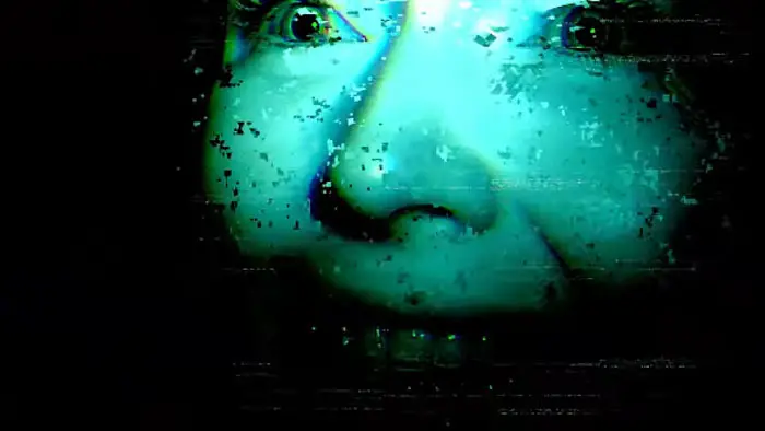 Distorted green-tinted face appearing underwater in Water Horse (2026) found-footage horror film